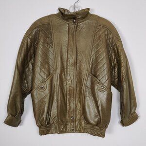 The Olde Hide House Acton Women's Jacket Sz 6 Olive Bomber Leather Wool Vintage